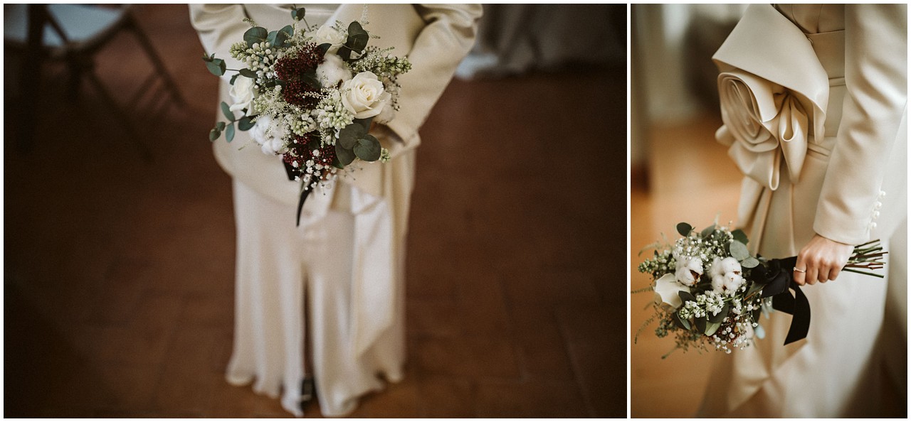 Detalles del ramo de la novia y el vestido de la novia de Castellar Granados