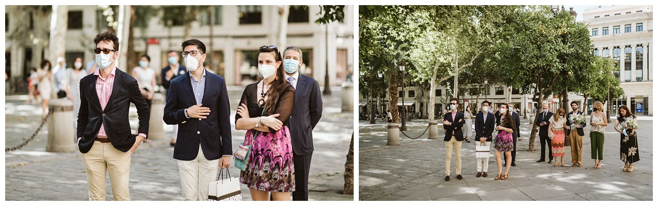 Invitados a la boda con mascarilla