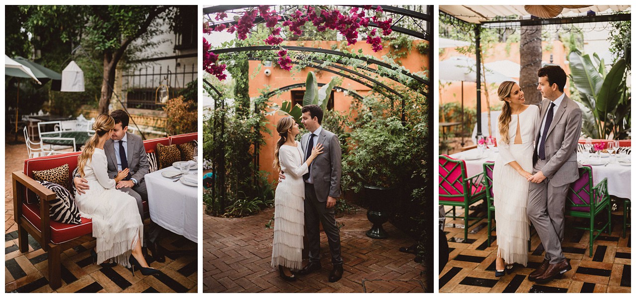 Pareja de novios en el patio de Casa Ozama